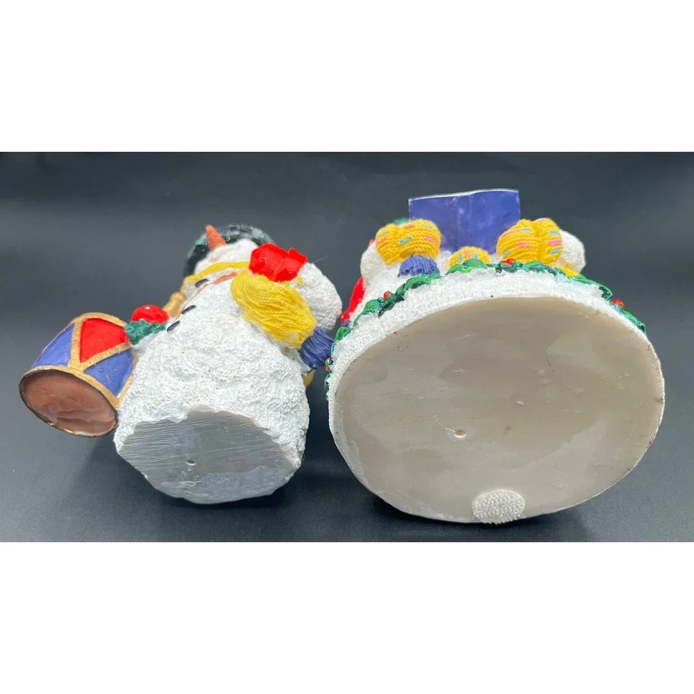 Pair of Christmas Snowman Figurine Set Carolers Drummer Resin Holiday Decorative